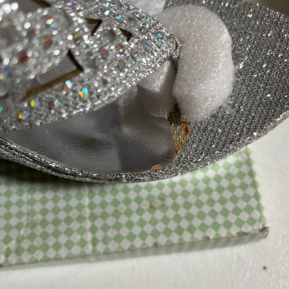 Celeste size 10 silver embellished sandal Extra sequins 3.5”wedge heel